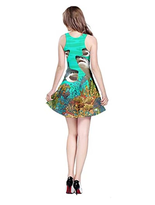 CowCow Womens Pattern Sharks Sleeveless Dress