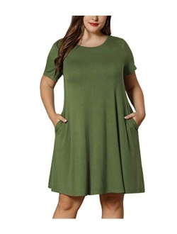 LONGYUAN Women Summer XL-6XL Cold Shoulder Plus Size T-Shirt Dress with Pockets