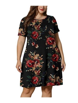 LONGYUAN Women Summer XL-6XL Cold Shoulder Plus Size T-Shirt Dress with Pockets