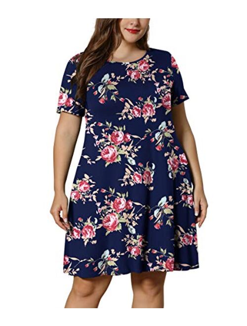 LONGYUAN Women Summer XL-6XL Cold Shoulder Plus Size T-Shirt Dress with Pockets