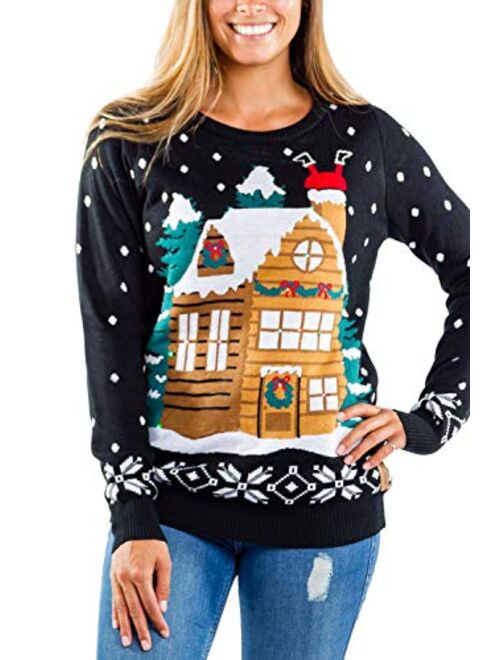 Women's Light Show Light Up Sweater - Stuck Santa Christmas Sweater w/Built in Lights