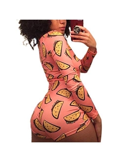 Sexy Women 's Bodysuit Long Sleeve Deep V Neck Leotard Tops Bodycon Jumpsuits Shorts Pajamas Outfit for Women