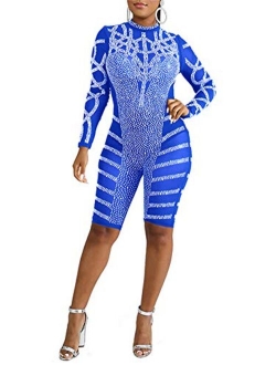 Adogirl Women's Sexy Sequin Rhinestone Romper Jumpsuit Clubwear Bodysuit