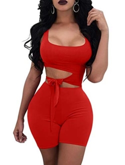 YMDUCH Women's Sexy Cut Out Sleeveless Bodycon Tank Top Club Short Jumpsuit