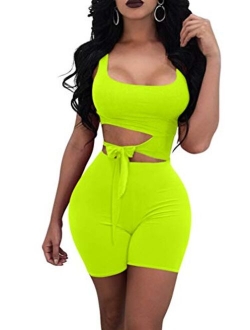 YMDUCH Women's Sexy Cut Out Sleeveless Bodycon Tank Top Club Short Jumpsuit