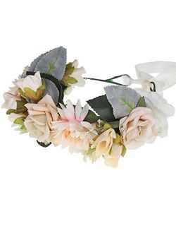 HAIMEIKANG Adjustable Flower Crown Headband - Women Girl Festival Wedding Party Flower Wreath Headband