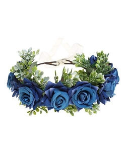 HAIMEIKANG Adjustable Flower Crown Headband - Women Girl Festival Wedding Party Flower Wreath Headband