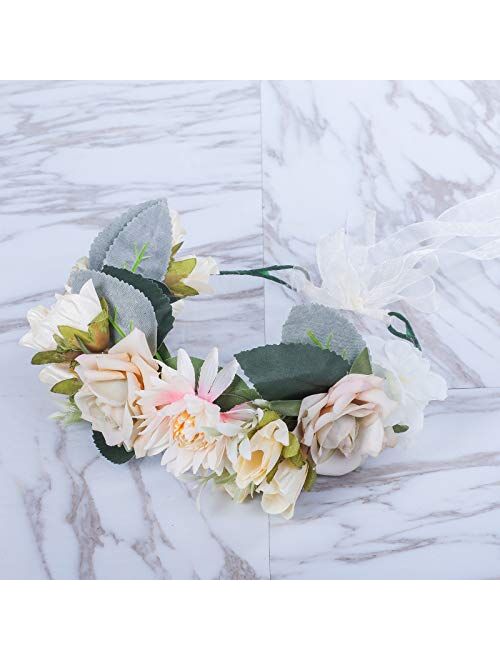 HAIMEIKANG Adjustable Flower Crown Headband - Women Girl Festival Wedding Party Flower Wreath Headband