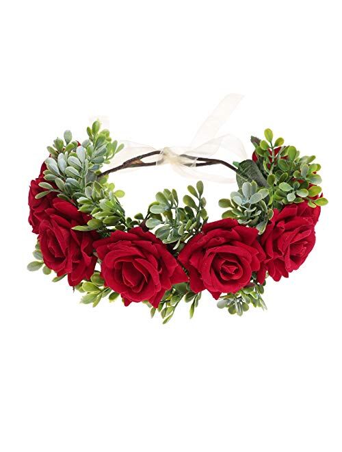 HAIMEIKANG Adjustable Flower Crown Headband - Women Girl Festival Wedding Party Flower Wreath Headband