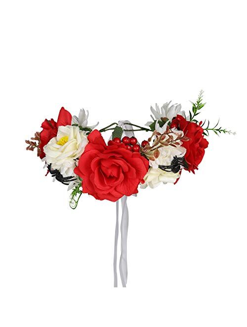 HAIMEIKANG Adjustable Flower Crown Headband - Women Girl Festival Wedding Party Flower Wreath Headband