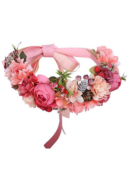 HAIMEIKANG Adjustable Flower Crown Headband - Women Girl Festival Wedding Party Flower Wreath Headband