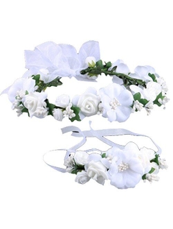 Love Sweety Rose Flower Crown Wreath Wedding Headband Wrist Band Set