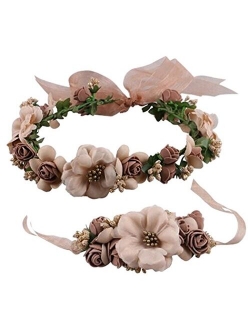 Love Sweety Rose Flower Crown Wreath Wedding Headband Wrist Band Set