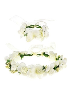 Love Sweety Rose Flower Crown Wreath Wedding Headband Wrist Band Set