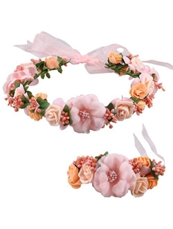 Love Sweety Rose Flower Crown Wreath Wedding Headband Wrist Band Set