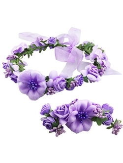 Love Sweety Rose Flower Crown Wreath Wedding Headband Wrist Band Set