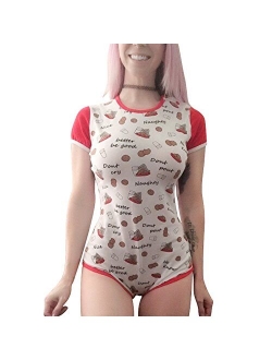 Adult Baby Diaper Lover ABDL Button Crotch Romper Onesie - Cookie Milk Pattern