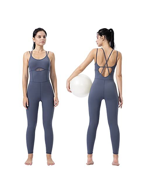 LOVESOFT Women's Sleevesless Bodysuit Dance Unitard, Backless Bodycon Rompers Jumpsuits for Workout Yoga