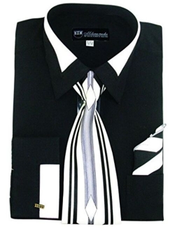 Milano Moda Men's Fashion Dress Shirt With Contrast Design Tie Hankie & Cuffs