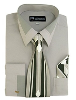 Milano Moda Men's Fashion Dress Shirt With Contrast Design Tie Hankie & Cuffs