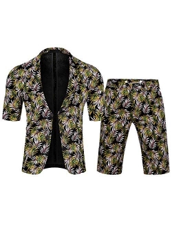 Men's 2 Piece Tropical Beach Floral Print Short Sleeve Aloha Hawaiian Suit