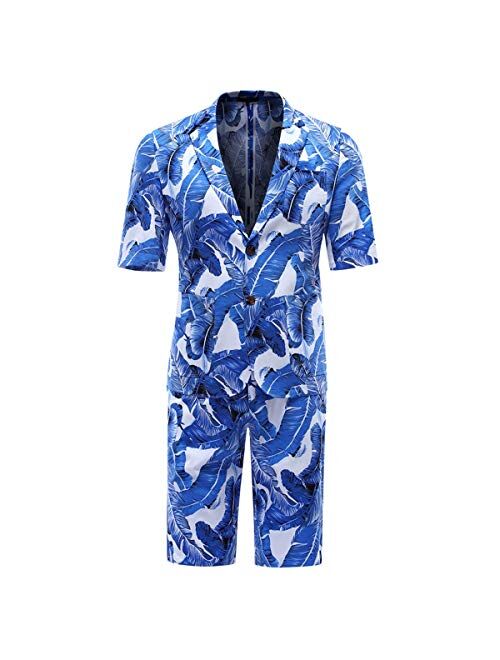 Men's 2 Piece Tropical Beach Floral Print Short Sleeve Aloha Hawaiian Suit