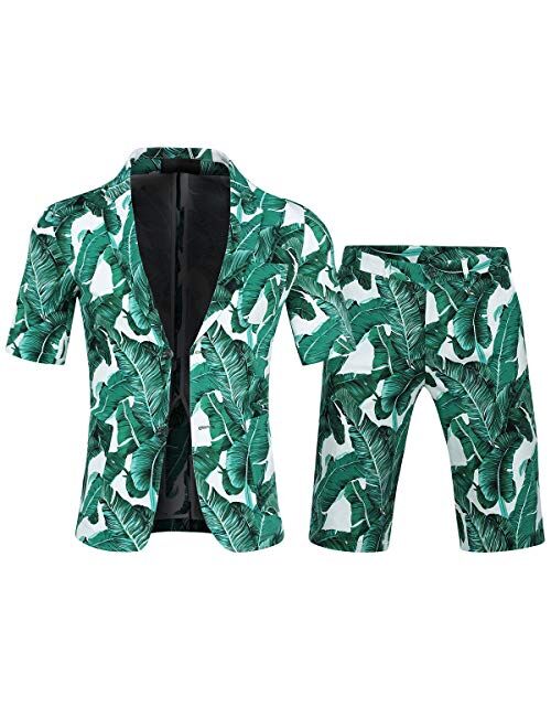 Men's 2 Piece Tropical Beach Floral Print Short Sleeve Aloha Hawaiian Suit