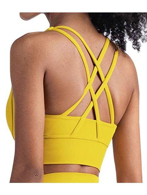 Lavento Strappy Sports Bras for Women Longline Padded Medium Support Yoga Training Bra Top