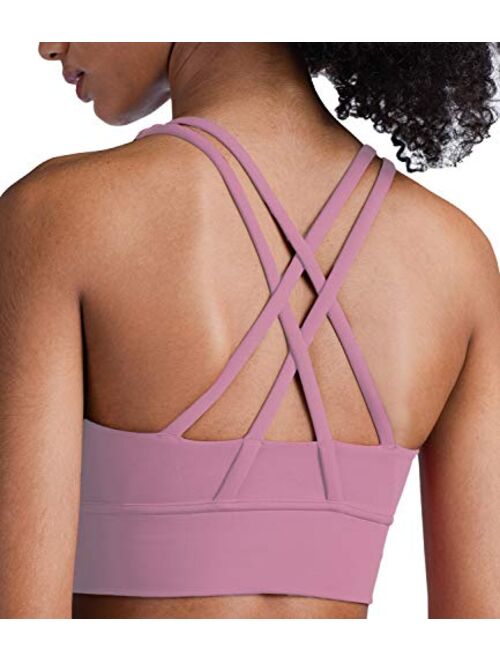 Lavento Strappy Sports Bras for Women Longline Padded Medium Support Yoga Training Bra Top