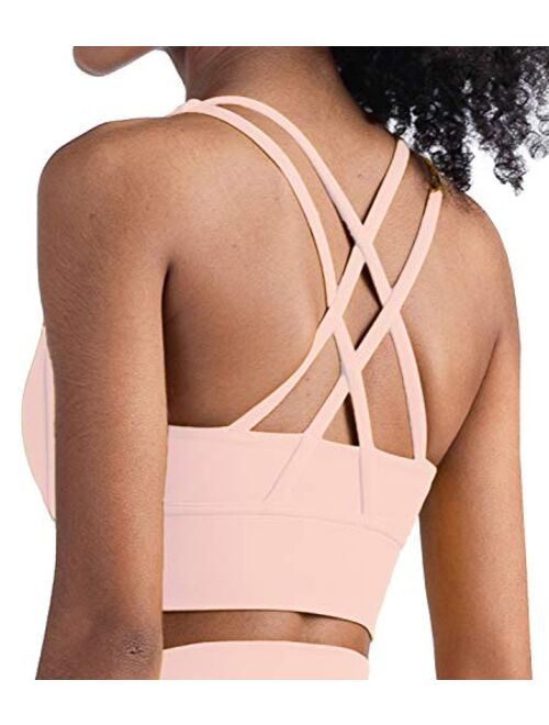 Lavento Strappy Sports Bras for Women Longline Padded Medium Support Yoga Training Bra Top