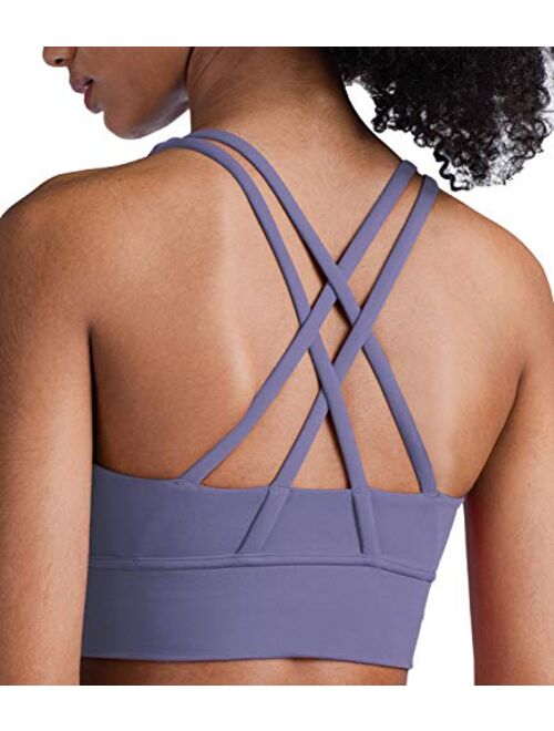 Lavento Strappy Sports Bras for Women Longline Padded Medium Support Yoga Training Bra Top