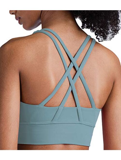 Lavento Strappy Sports Bras for Women Longline Padded Medium Support Yoga Training Bra Top