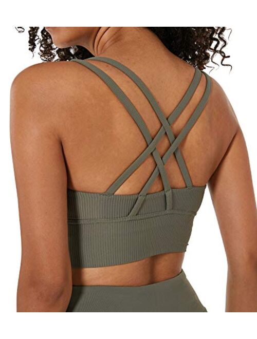 Lavento Strappy Sports Bras for Women Longline Padded Medium Support Yoga Training Bra Top