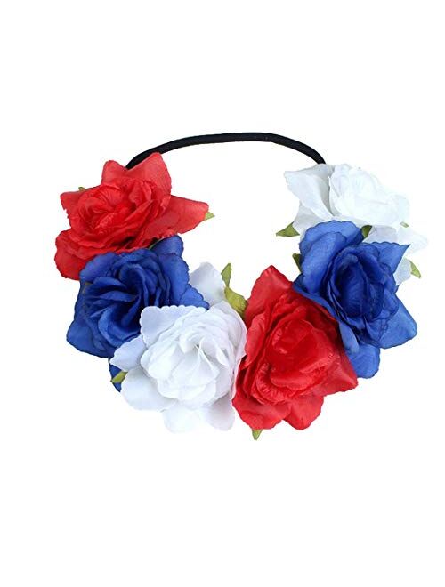 Flower Headband for Women, Floral Flower Crown Stretch Headband Elastic Hair Band Costumes for Women Girls Men Boys