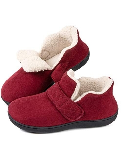 ZIZOR Women's Cozy Memory Foam Slippers with Adjustable Closure Strap, Fleece Lining Closed Back House Shoes with Anti-Slip Indoor Outdoor Rubber Sole