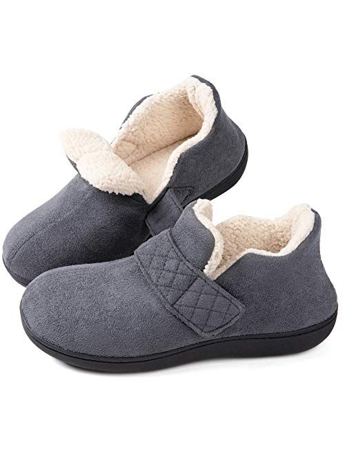 ZIZOR Women's Cozy Memory Foam Slippers with Adjustable Closure Strap, Fleece Lining Closed Back House Shoes with Anti-Slip Indoor Outdoor Rubber Sole