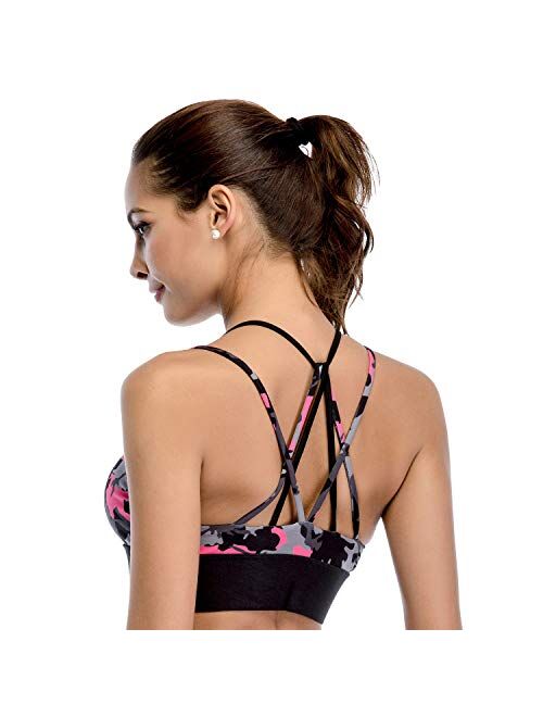 Chisportate Women's Strappy Sports Bra Removable Padded Bra Comfort Yoga Bra Tops Activewear for Workout Running Fitness