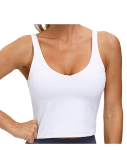 Womens Longline Sports Bra Wirefree Padded Medium Support Yoga Bras Gym Running Workout Tank Tops