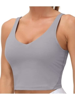 Womens Longline Sports Bra Wirefree Padded Medium Support Yoga Bras Gym Running Workout Tank Tops