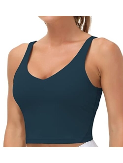 Womens Longline Sports Bra Wirefree Padded Medium Support Yoga Bras Gym Running Workout Tank Tops