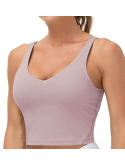 Womens Longline Sports Bra Wirefree Padded Medium Support Yoga Bras Gym Running Workout Tank Tops