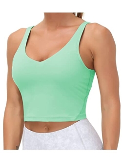 Womens Longline Sports Bra Wirefree Padded Medium Support Yoga Bras Gym Running Workout Tank Tops