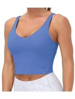 Womens Longline Sports Bra Wirefree Padded Medium Support Yoga Bras Gym Running Workout Tank Tops