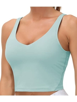 Womens Longline Sports Bra Wirefree Padded Medium Support Yoga Bras Gym Running Workout Tank Tops