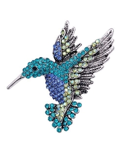 SELOVO Antique Tone Bird Hummingbird Multi Color Austrian Crystal Pin Brooch Jewelry