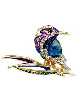 SELOVO Antique Tone Bird Hummingbird Multi Color Austrian Crystal Pin Brooch Jewelry