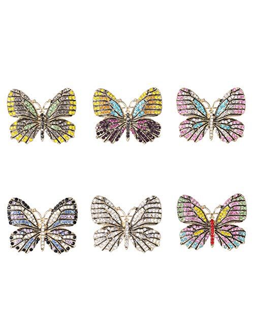 WeimanJewelry Lot 6pcs Multicolor Rhinestone Crystal Butterfly Brooch Pin Set for Women