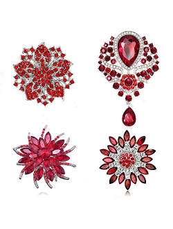 Ezing 4Pcs Brooch Lot with Large Big Size Rhinestone Crystal Fashion Jewelry