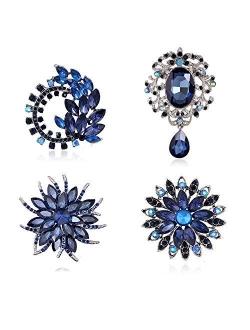 Ezing 4Pcs Brooch Lot with Large Big Size Rhinestone Crystal Fashion Jewelry