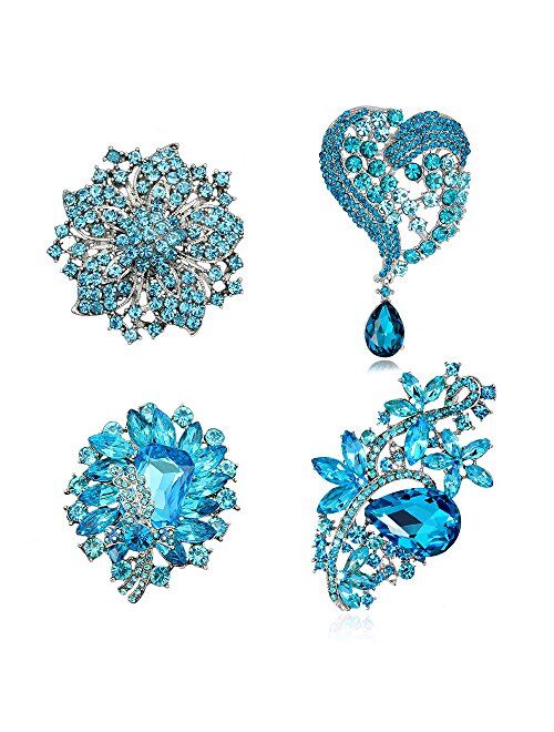 Ezing 4Pcs Brooch Lot with Large Big Size Rhinestone Crystal Fashion Jewelry